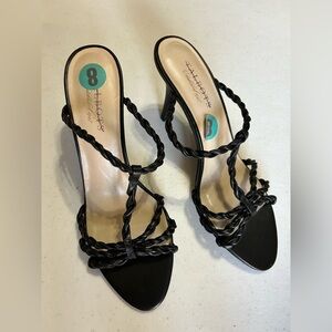Talbots black braided heeled sandals women's T strap Design Black Sz8B